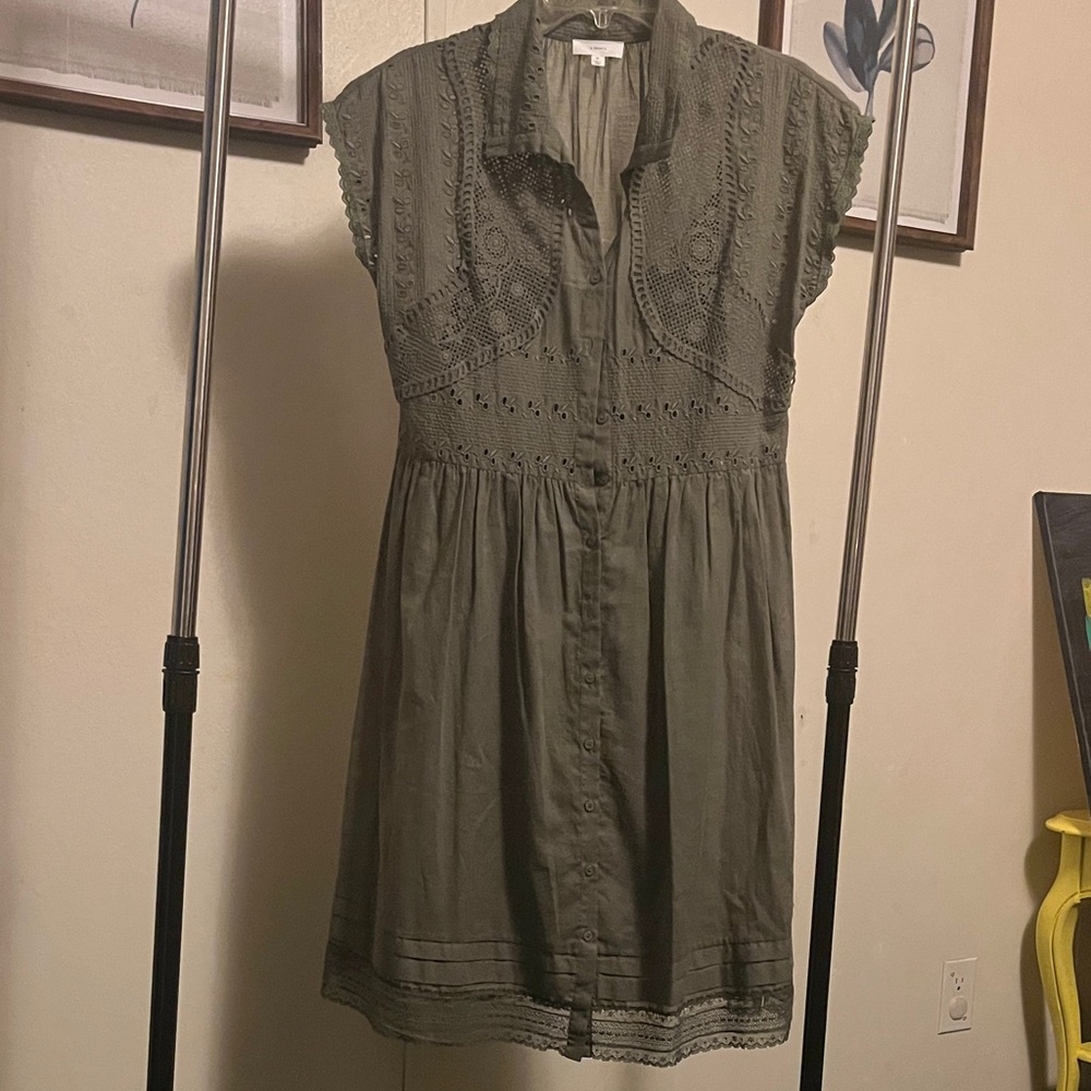 Chic Olive Button-Down Mini Dress - image 1